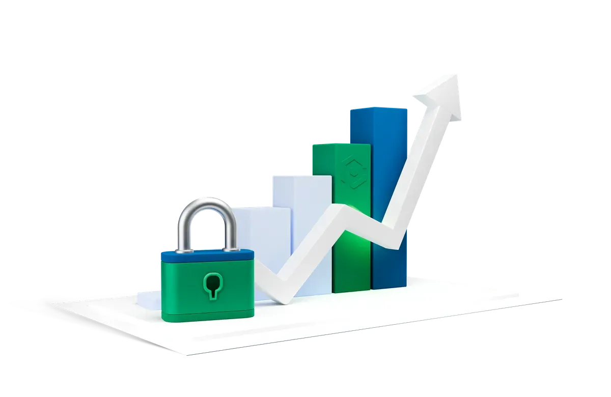 3D padlock beside a rising chart, for platforms that top out at 8.3