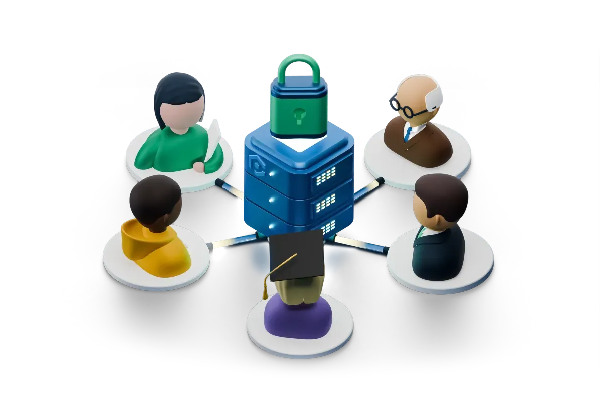 3D group of users around a secured server, for alt-php chosen per account