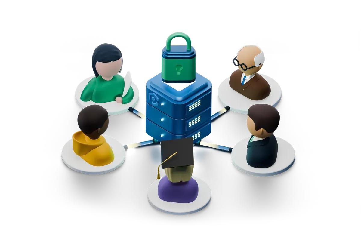 3D group of users around a secured server, for service plans that set PHP