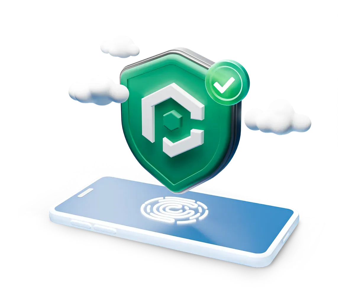 3D shield with a green tick above a device, for patching to 8.2.35 now