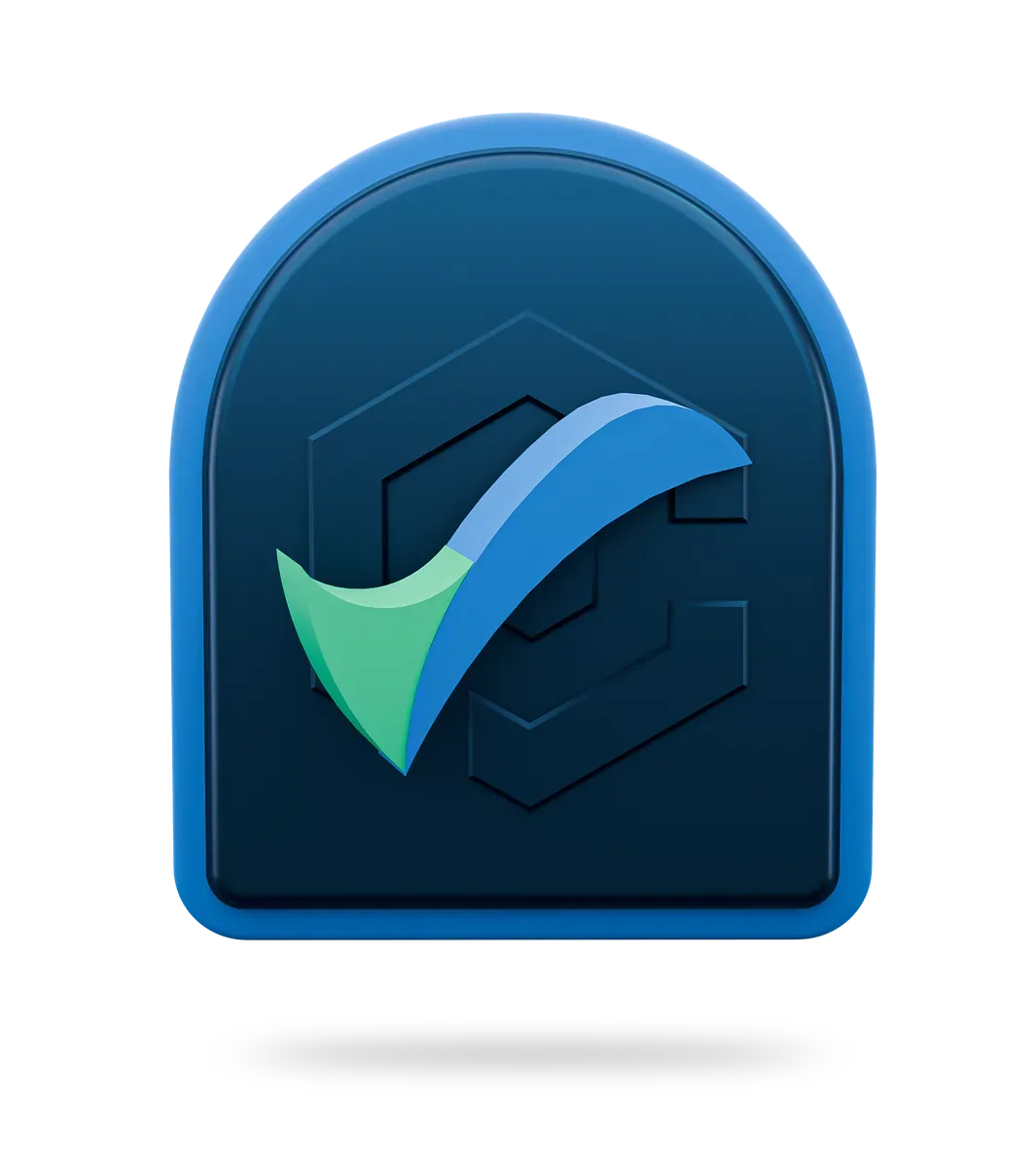 3D badge with a green tick, for Drupal