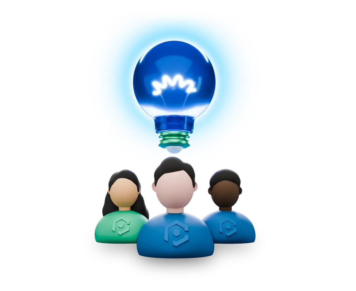 3D team beneath a lightbulb, for a fractional CISO advising the board
