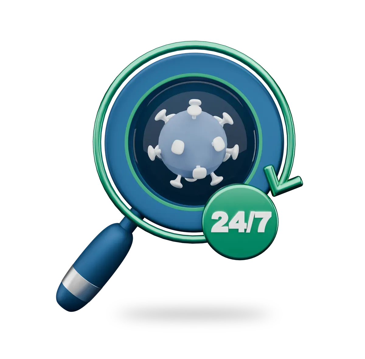 3D magnifying glass with a 24/7 badge, for round-the-clock security monitoring