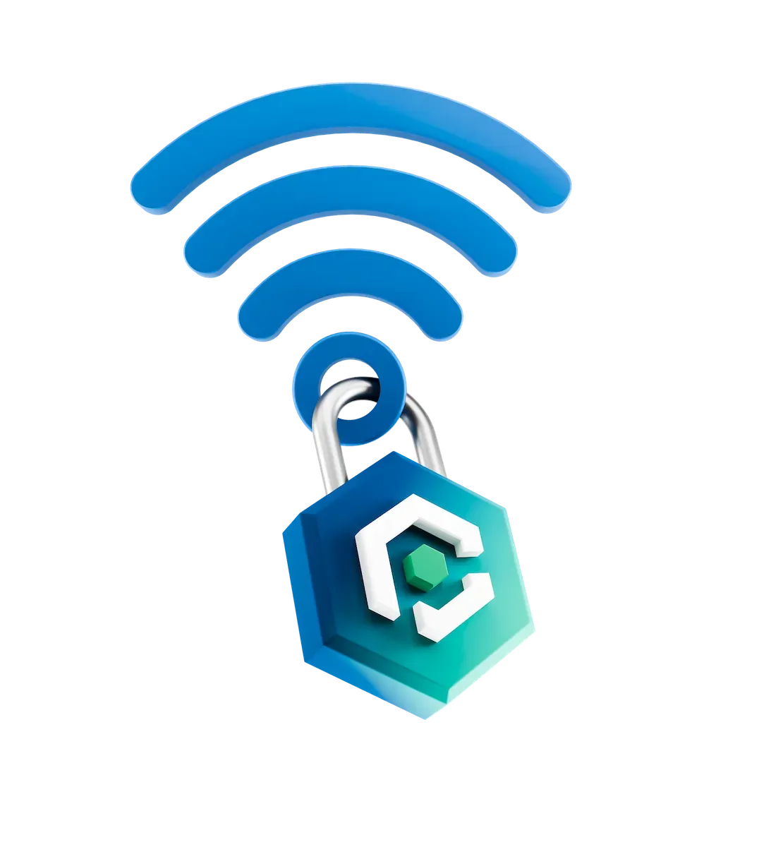 3D wireless signal with a padlock, for the socket or address PHP-FPM listens on